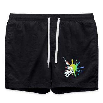 Unicorn skull and multicolored explosion - Swim Trunks - black - Front - AI Model Male 185 light (185cm)