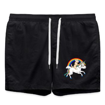 Whimsical Unicorn & golden retriever under Rainbow - Swim Trunks - black - Front - AI Model Male 185 light (185cm)