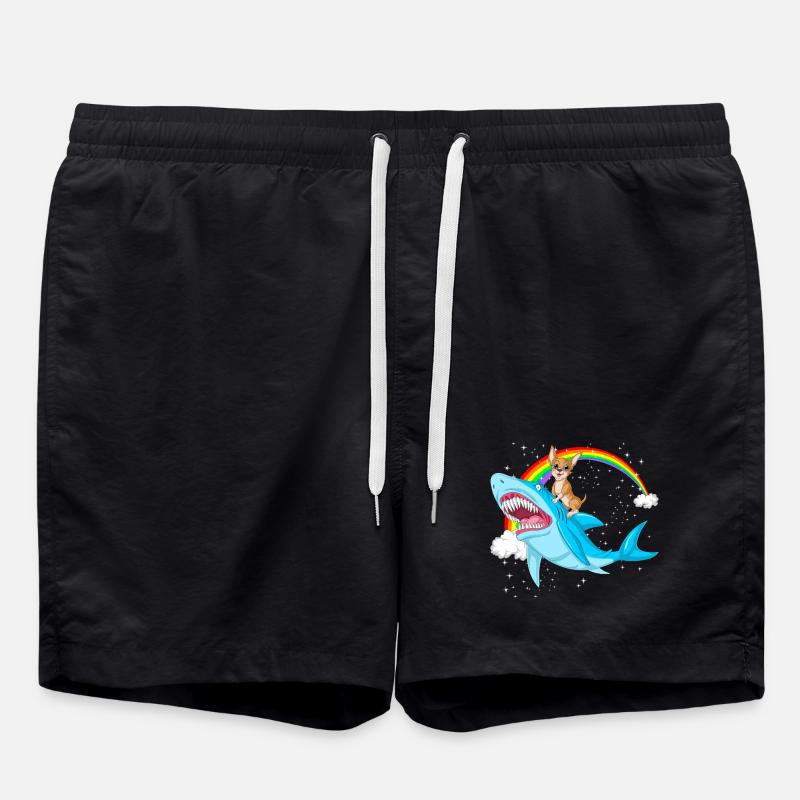 Chihuahua on Shark with Rainbow - Swim Trunks - black