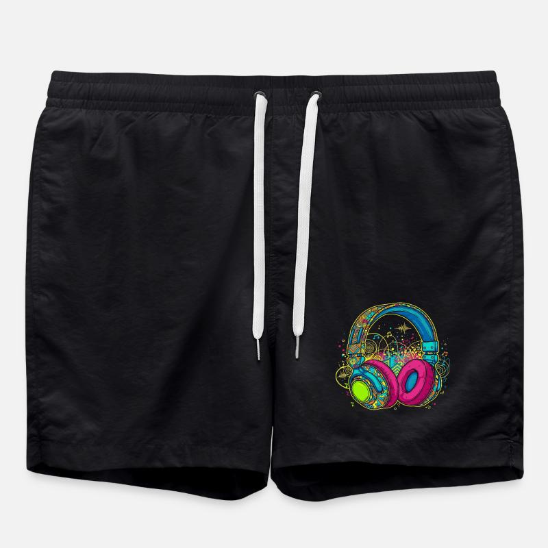 Conception abstraite vibrante des écouteurs - Short de bain - noir