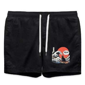 Bruh Cat Japanische Wellenästhetik - Badeshorts - Schwarz - Vorne - AI Model Male 185 light (185cm)