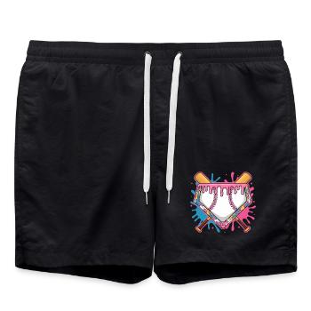 Plaque de baseball avec glaçage rose et batte - Short de bain - noir - Devant - AI Model Male 185 light (185cm)