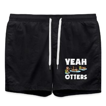 Sea Otter Cartoon Otter - Swim Trunks - black - Front - AI Model Male 185 light (185cm)