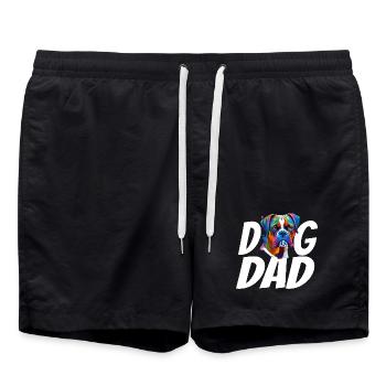 Boxer Dog Dad Colorful Watercolor Design - Swim Trunks - black - Front - AI Model Male 185 light (185cm)