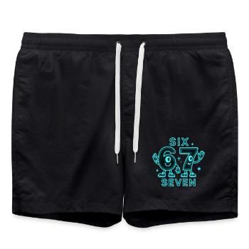 6 7 Sechs Sieben Meme Geschenk - Badeshorts - Schwarz - Vorne - AI Model Male 185 light (185cm)