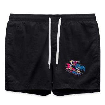 Skateboard Waschbär im Streetart Look - Badeshorts - Schwarz - Vorne - AI Model Male 185 light (185cm)