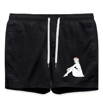 Rose – Line Art Summer Motif - Swim Trunks - black - Front - AI Model Male 185 light (185cm)