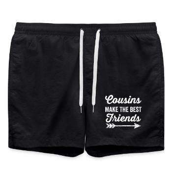 Cousins Make The Best Friends Distressed Zitat - Badeshorts - Schwarz - Vorne - AI Model Male 185 light (185cm)