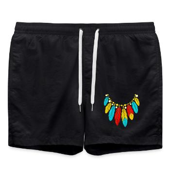 Native American Costume Native American Feathers Necklace Colorful - Swim Trunks - black - Front - AI Model Male 185 light (185cm)