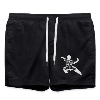 Surely Not Everybody Was Kung Fu Fighting Lustig - Swim Trunks - black - Front - AI Model Male 185 light (185cm)