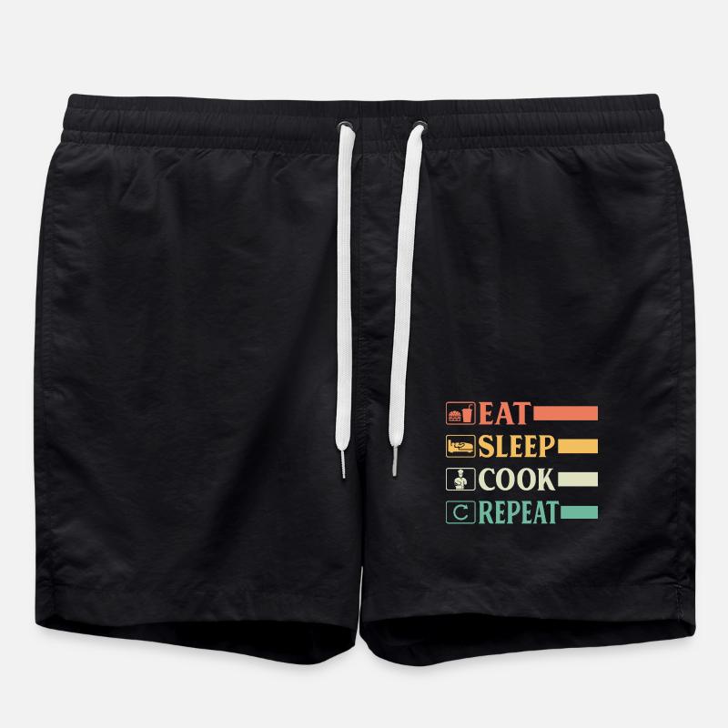 Funny Chef Head Chef Baker Chef Eat Sleep Cook Rep - Swim Trunks - black