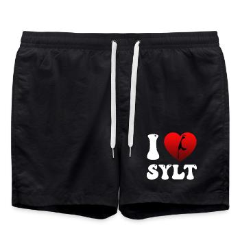 Nordsee Urlaub ICH LIEBE SYLT Lustiges - Badeshorts - Schwarz - Vorne - AI Model Male 185 light (185cm)