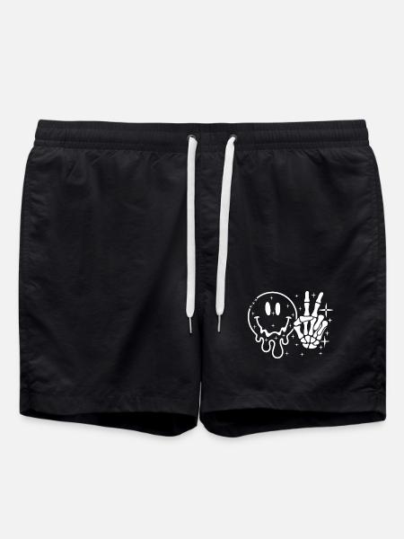 Smiley Skull Peace Hand - Swim Trunks - black