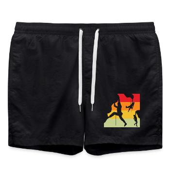 Retro Sonnenuntergang Kletterer Silhouetten - Badeshorts - Schwarz - Vorne - AI Model Male 185 light (185cm)