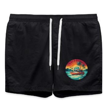 Retro Boat Sunset Tropics - Short de bain - noir - Devant - AI Model Male 185 light (185cm)