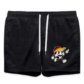Mascotte rétro de bande dessinée pour fans de football - Short de bain - noir - Devant - AI Model Male 185 light (185cm)