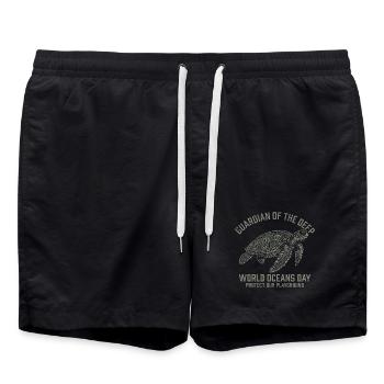 Gardien des Profondeurs – Tortue de la Journée mondiale des océans - Short de bain - noir - Devant - AI Model Male 185 light (185cm)