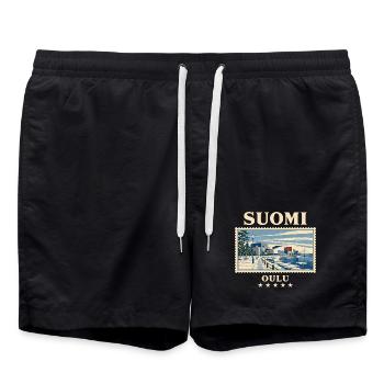 Finnland Oulu Vintage Reisemarke - Badeshorts - Schwarz - Vorne - AI Model Male 185 light (185cm)