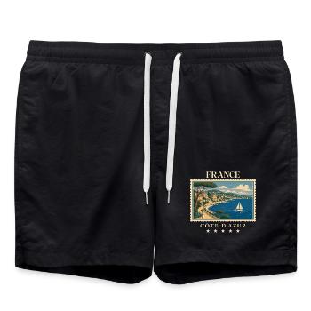 Frankreich Côte d’Azur Vintage Reisemarke - Badeshorts - Schwarz - Vorne - AI Model Male 185 light (185cm)