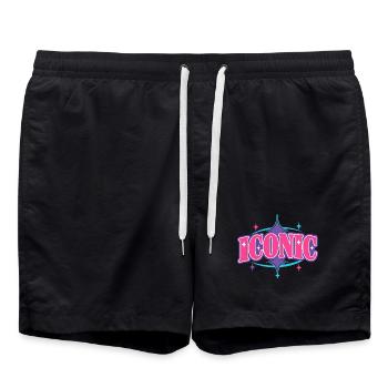 Iconic – Chunky Y2K Retro Serif Statement Vector - Swim Trunks - black - Front - AI Model Male 185 light (185cm)