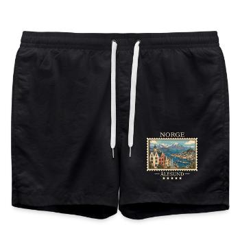 Norwegen Ålesund Vintage Reisemarke - Badeshorts - Schwarz - Vorne - AI Model Male 185 light (185cm)