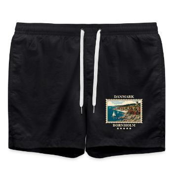 Dänemark Bornholm Vintage Reisemarke - Badeshorts - Schwarz - Vorne - AI Model Male 185 light (185cm)