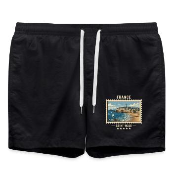 Frankreich Saint-Malo Vintage Reisemarke - Badeshorts - Schwarz - Vorne - AI Model Male 185 light (185cm)