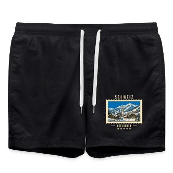 Schweiz Adelboden Winter Vintage Reisemarke - Badeshorts - Schwarz - Vorne - AI Model Male 185 light (185cm)