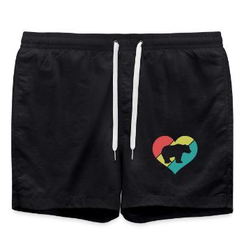 Bär Herz Retro-Style - Badeshorts - Schwarz - Vorne - AI Model Male 185 light (185cm)