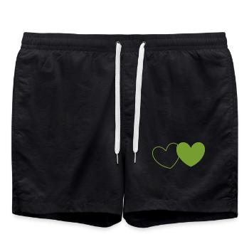 green heart green hearts couples gift - Swim Trunks - black - Front - AI Model Male 185 light (185cm)