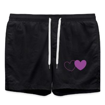 Heart Violet 2 Hearts Valentine's Day - Swim Trunks - black - Front - AI Model Male 185 light (185cm)