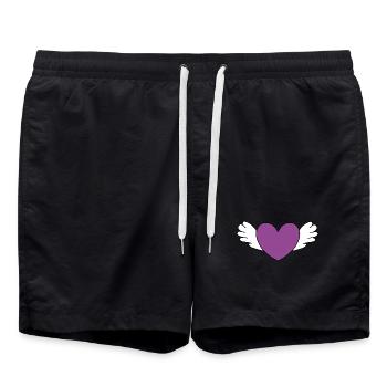 Coeur violet blanc avec des ailes Saint-Valentin - Short de bain - noir - Devant - AI Model Male 185 light (185cm)