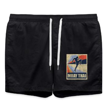 Muay Thai Thaiboxen Geschenk Fighting Retro - Badeshorts - Schwarz - Vorne - AI Model Male 185 light (185cm)