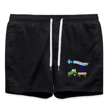 First birthday with tractor - Swim Trunks - black - Front - AI Model Male 185 light (185cm)