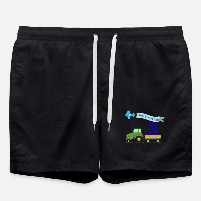 Third birthday with tractor - Swim Trunks - black
