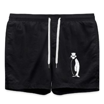 Pinguin T-Shirt - Pinguin mit Zylinder Geschenk - Badeshorts - Schwarz - Vorne - AI Model Male 185 light (185cm)