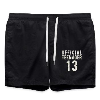 Finally 13 - official teenager thirteen - Swim Trunks - black - Front - AI Model Male 185 light (185cm)