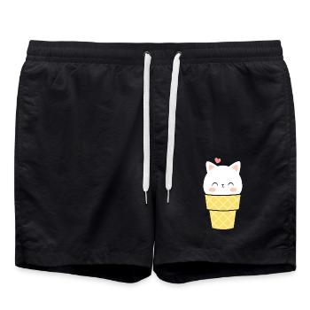 Eis T-Shirt Katzen Eistüte süße Katze Geschenkidee - Badeshorts - Schwarz - Vorne - AI Model Male 185 light (185cm)