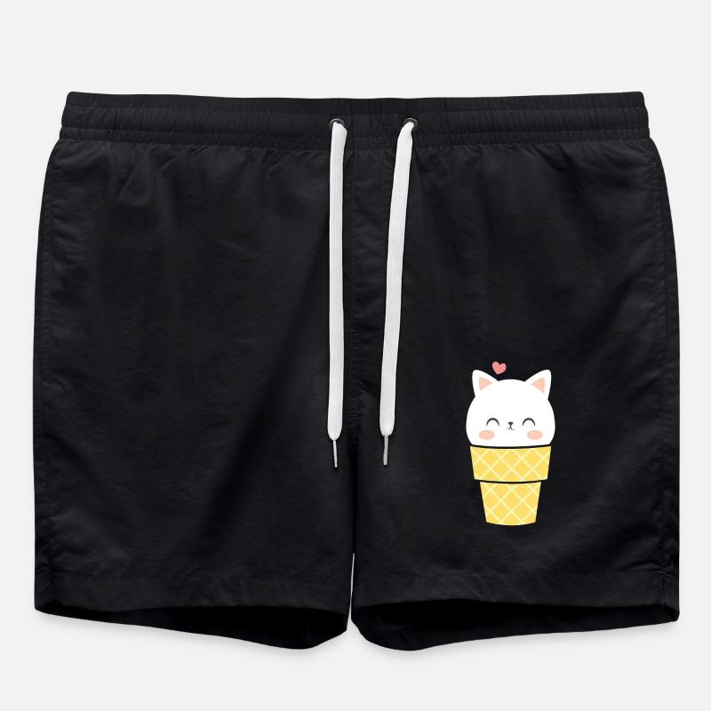Eis T-Shirt Katzen Eistüte süße Katze Geschenkidee - Badeshorts - Schwarz