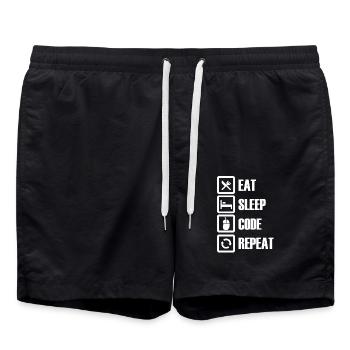 Essen Schlafen Programmieren Wiederholen - Badeshorts - Schwarz - Vorne - AI Model Male 185 light (185cm)