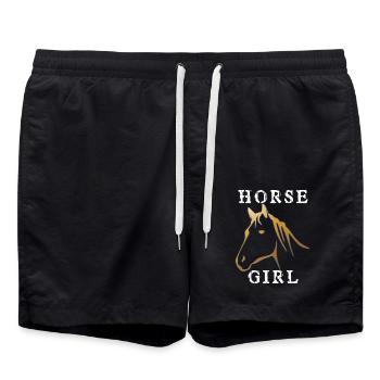 Das Pferde Mädchen mit goldenem Pferd - Badeshorts - Schwarz - Vorne - AI Model Male 185 light (185cm)