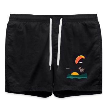 Esel fliegt Gleitschirm - Badeshorts - Schwarz - Vorne - AI Model Male 185 light (185cm)