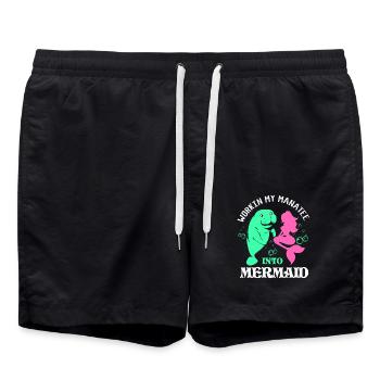 Manatee Dugong Sea Pig Sirenia Manatee - Swim Trunks - black - Front - AI Model Male 185 light (185cm)