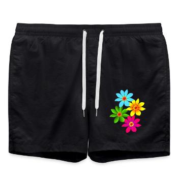 fleurs colorées, fleurs, bouquet coloré - Short de bain - noir - Devant - AI Model Male 185 light (185cm)