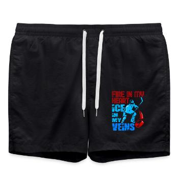 Eishockey Schlittschuh Schläger Puck Geschenkidee - Badeshorts - Schwarz - Vorne - AI Model Male 185 light (185cm)