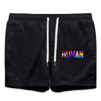 HUMAN Flag LGBT Gay Pride Month Transgender Tshirt - Swim Trunks - black - Front - AI Model Male 185 light (185cm)