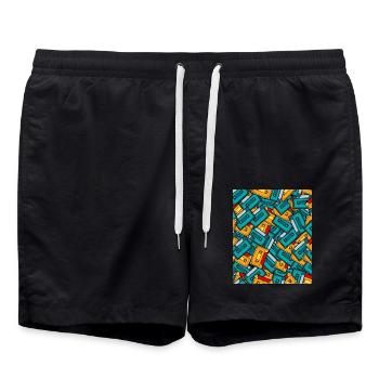 80s Retro Cassette Outfit Costume Vintage - Swim Trunks - black - Front - AI Model Male 185 light (185cm)
