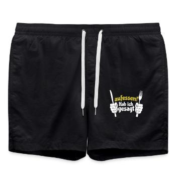 Koch Shirt Aufessen ! Hab ich gesagt - Badeshorts - Schwarz - Vorne - AI Model Male 185 light (185cm)