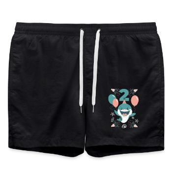 2nd birthday with balloons and sweet shark birthday - Swim Trunks - black - Front - AI Model Male 185 light (185cm)