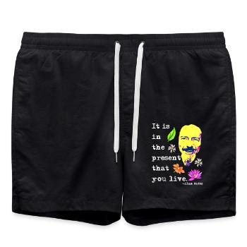 It is in the present that you live | Alan Watts - Swim Trunks - black - Front - AI Model Male 185 light (185cm)